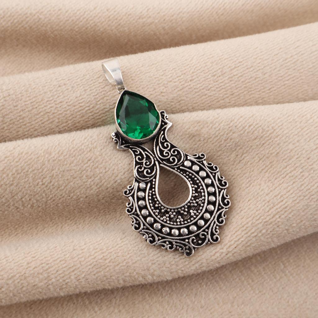 Chrome Diopside Gemstone Silver Pendant 1.8" For Birthday Gift 925 Sterling Silver Jewelry CP-45-3