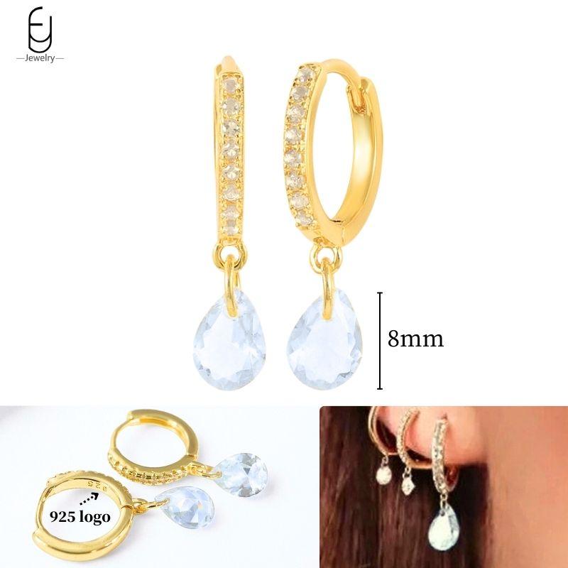 925 Silver Ear Needle White Crystal Gold Earrings for Women Luxury Water drop/Heart/Flower Pendant Earring Fine Jewelry