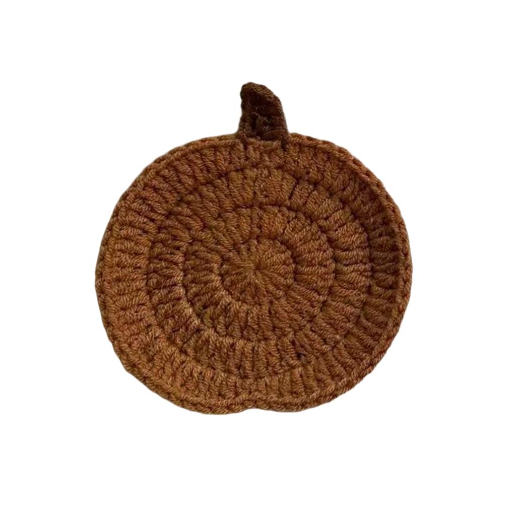 Handmade Crochet Pumpkin Shaped Cup Mat Knitted Yarn Insulation Coaster for Mug Halloween Festival Table Decor