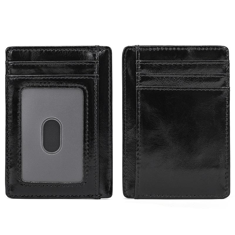 Genuine Leather Ultra-Thin Card Holder Wallet for Men & Women with Photo Slot and Dollar Clip
