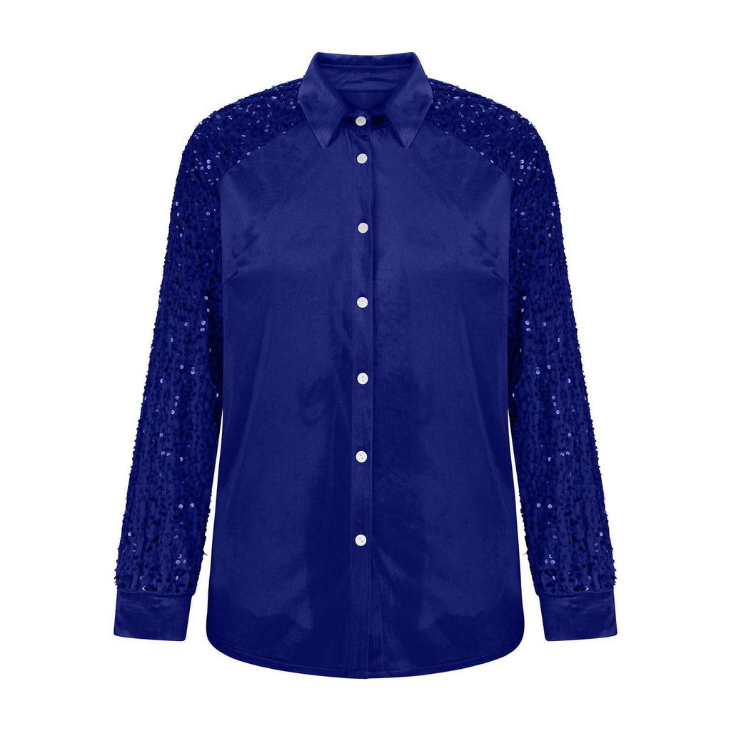 Haut Européen en Velours pour Femme avec Patchwork Manches à Sequins, Collection 2025