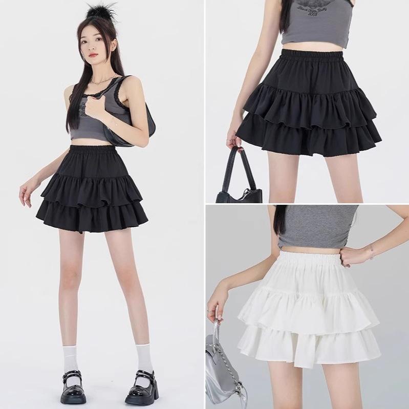 Spring 2025 Women's Black High Waist A-Line Puffy Half Umbrella Skirt