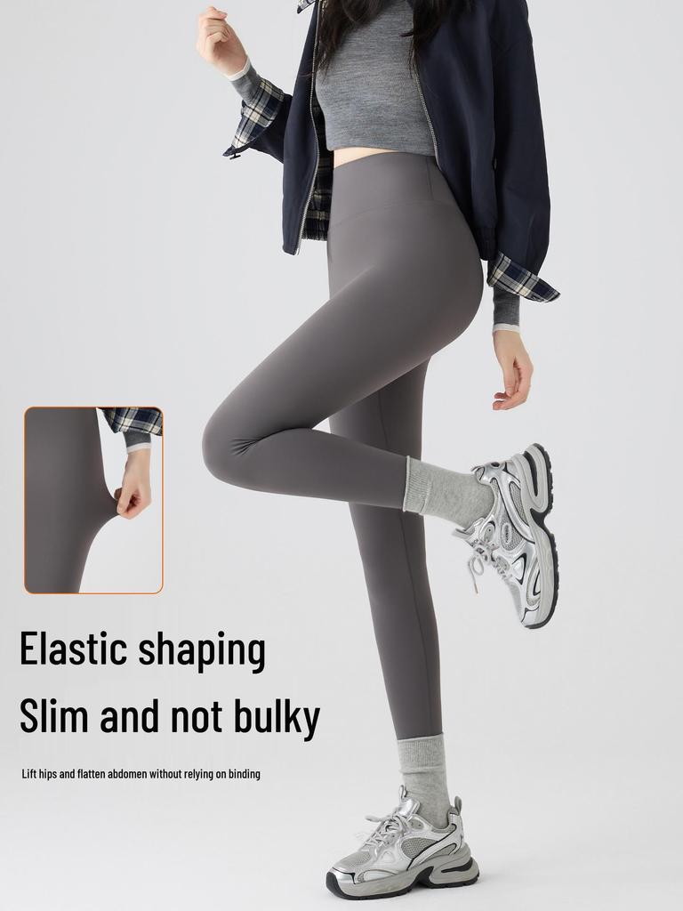 Women's High-Waist Matte Shark Yoga Leggings - Plus Velvet, Slimming, Brushed for Autumn/Winter 2025