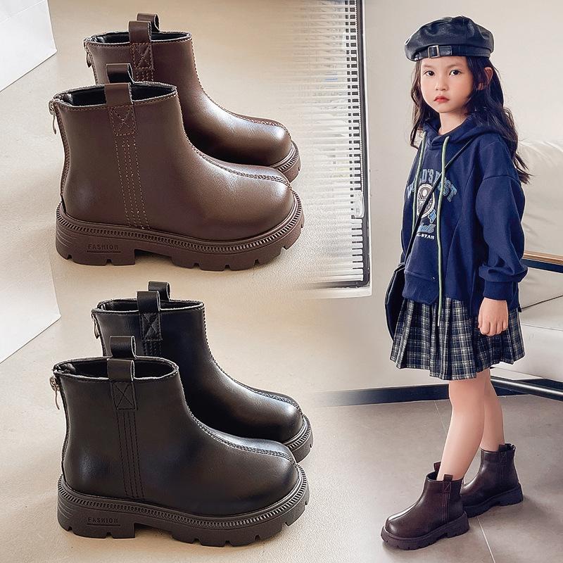 Girls Boots Autumn and Winter New Thermal Short Boots Foreign Leather Boots Thin Velvet Martin Boots Versatile Princess Boots British Style