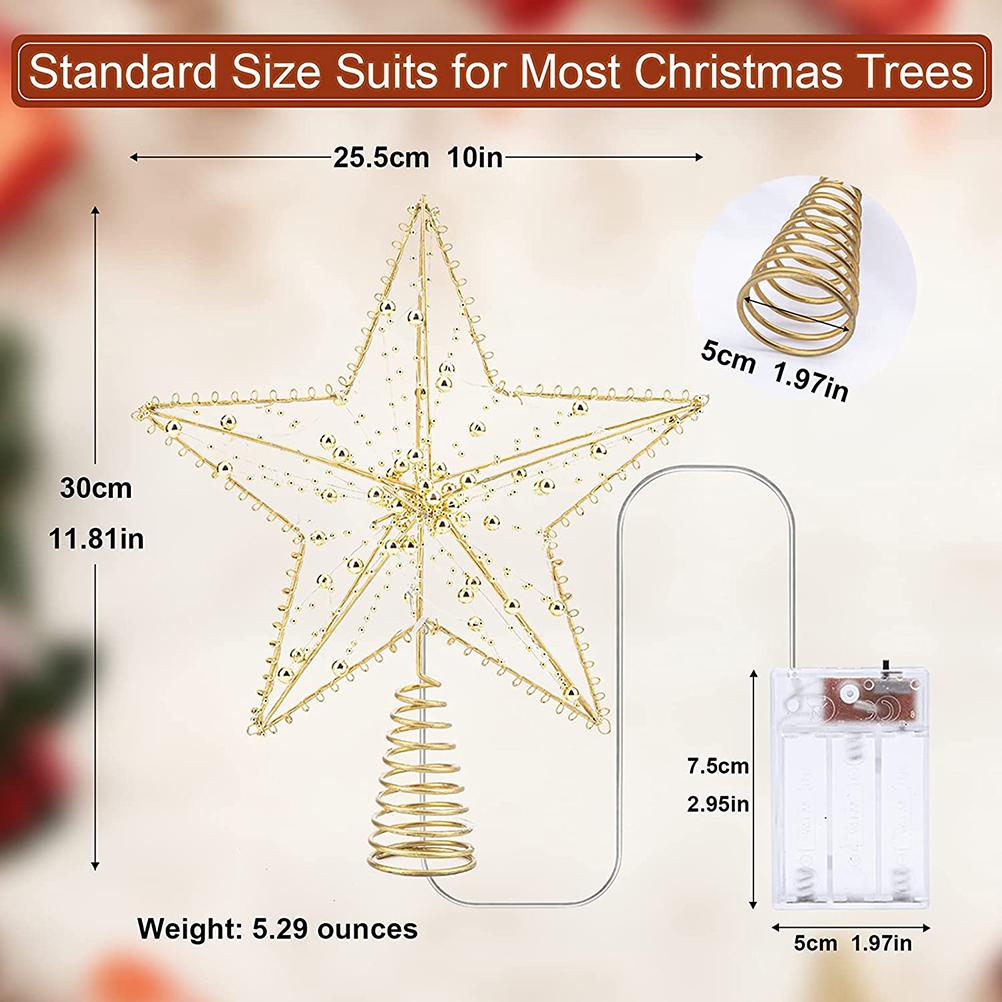 Christmas Tree Topper Star with LED String Light Glitter Christmas Tree Top Star Lamp for Christmas