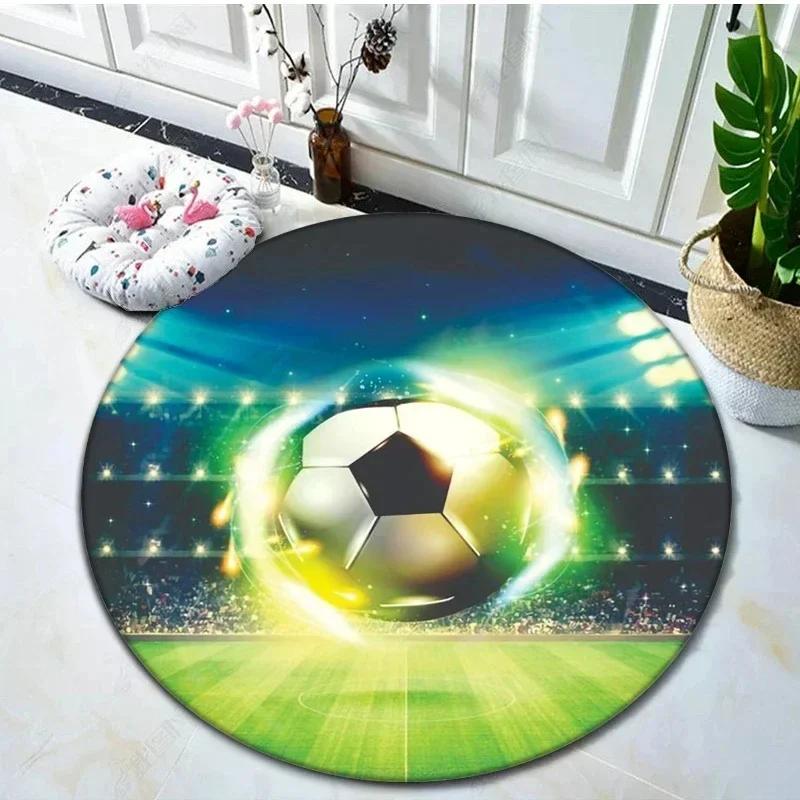 Soccer Round Rug Football Circle Carpet Non-slip Sports Theme Floor Mat for Bedroom Kitchen Living Room Bath Rugs Kids Teen Gift