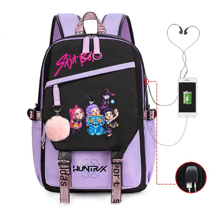 Children'S Schoolbag Contrasting Colors Neutral Leisure Travel Usb Backpack Animation Printing Primary And Secondary School Students