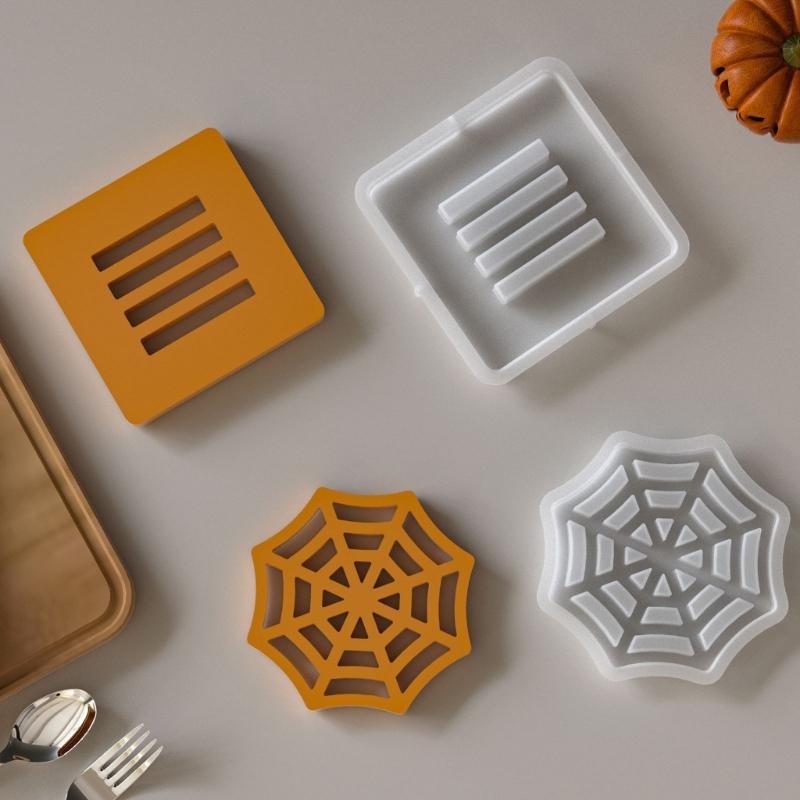 Food Grade Silicone Spiderweb Cup Mats Mold Heat Resistant Coaster Rack Mould For Halloween Home Decoration