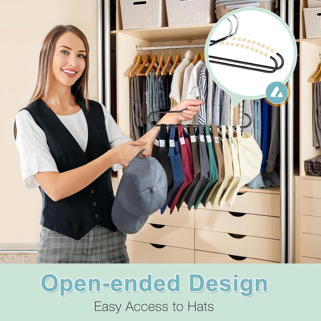 Hat Storage Organizer for Baseball Caps, Lomrsiul Non Slip PVC Coating Hat Rack Hangers for Closet Hat Holder Max 10 Hats Closet Organizers and