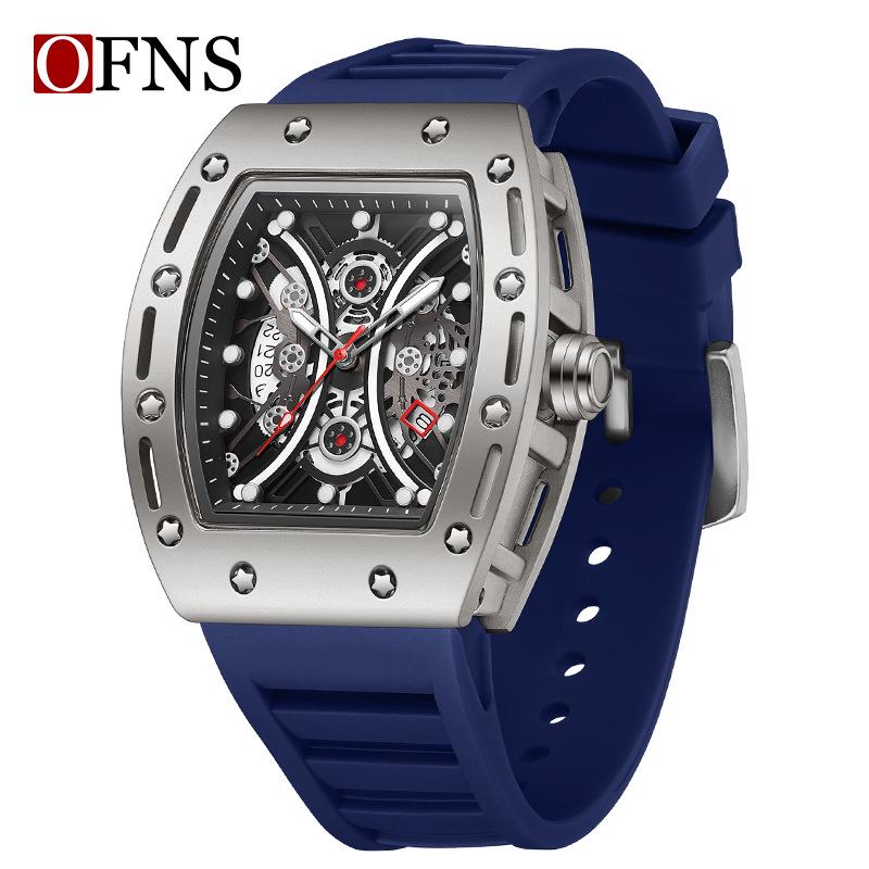 Oufannishi Men s Sport Quartz Barrel-Shaped Skeleton Calendar Watch