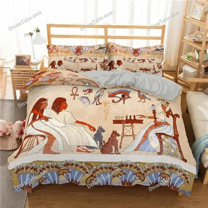 Egyptian Print Duvet Cover Set,3D Ancient Egypt Tribe Decor Comforter Cover Set for Adult Women King Size Polyester Bedding Set7