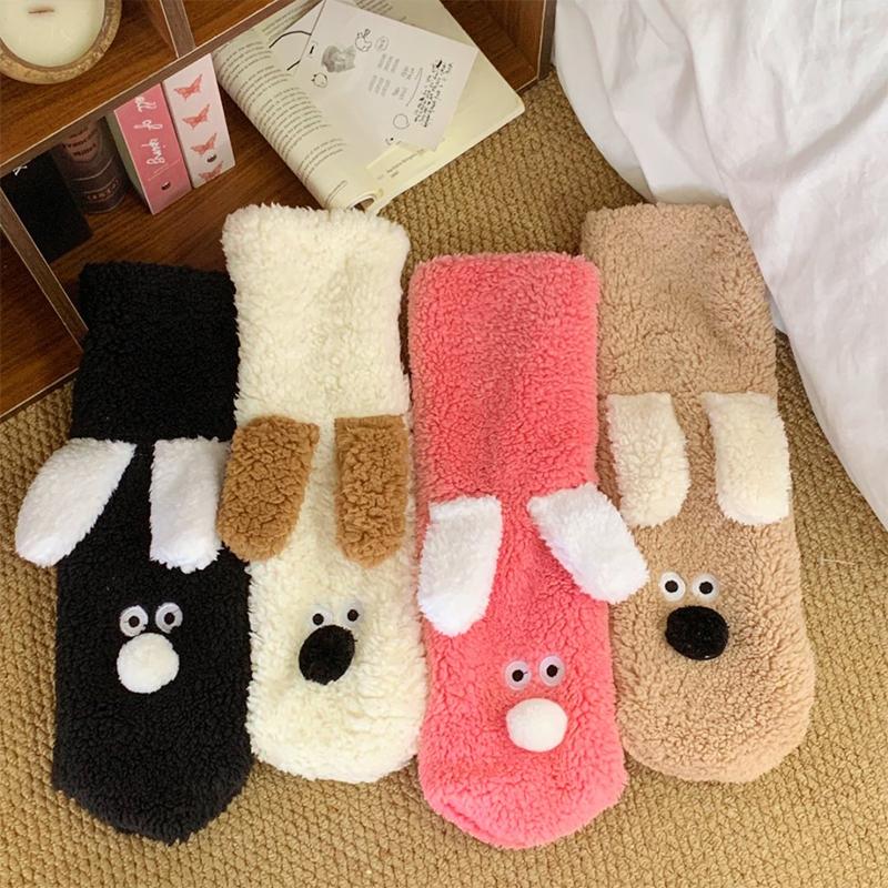 Winter Warm Cartoon Puppy Plush Sleep Socks Snow Socks Home Leg Warmers