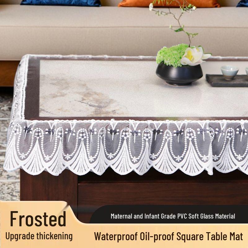 

Элегантный водонепроницаемый набор ковриков для китайского журнального столика с кружевной отделкой - маслостойкий и не требующий стирки 60*60cm Mini Size for Nightstand