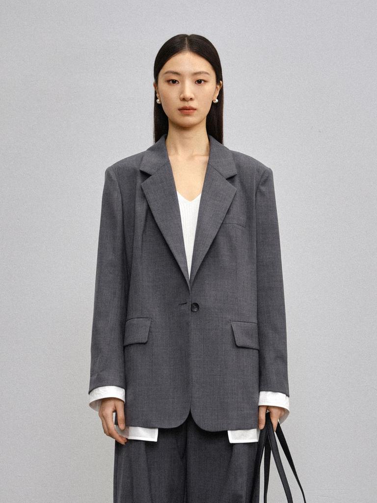 Women's Spring Style Long, Single-Button, Waist-Cinching Blazer: Simple, Fashionable, High-End Jacket