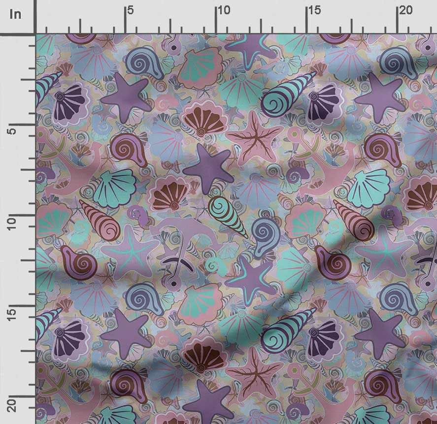 Soimoi Sea Shell Print, Cotton Cambric, Quilting Fabric prodávaná společností The Yard 42 Inch Wide, Medium Weight Cotton Fabric,
