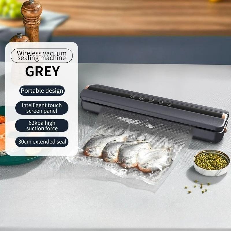 

Автоматична вакуумна пакувальна машина для їжі, герметизатор, домашній USB бездротовий вакуумний запаювач, 1500 мАг, 62 кПа, високе всмоктування, для зберігання їжі сірий