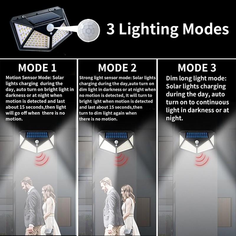 Solar Light Outdoor 100 LED Solar Lights with Motion Sensor 3000LM Waterproof IP65 Solar Powered Wall Light for Garden Yard Path