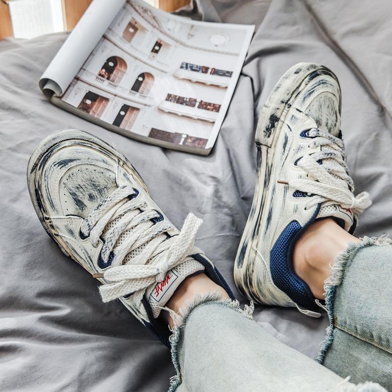 Quality Retro Men Canvas Shoes Designer Skateboard Streetwear Dirty Thick Sole Canvas Sneakers Lace Up Board Shoes Casual 39-44