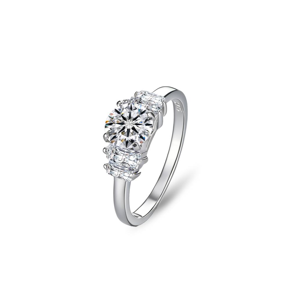 Trendy 1.2CT Moissanite Round Brilliant Cut Prong Set Rhodium Plated Sterling Silver 925 Women's Wedding Ring GRA Certified