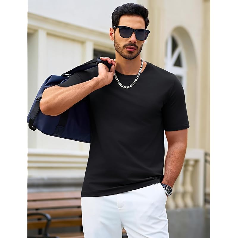 [TACVASEN] Black T-Shirt, Cooling Touch, Men's Short Sleeve Summer Clothes, Dry T-Shirt, Quick Drying, Black Dyed, Size M