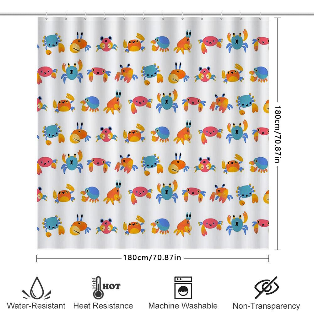 Cute Crab Ocean Shower Curtain Sea Animal Bathroom Decor Waterproof Fabric Liner Set For Kids Room