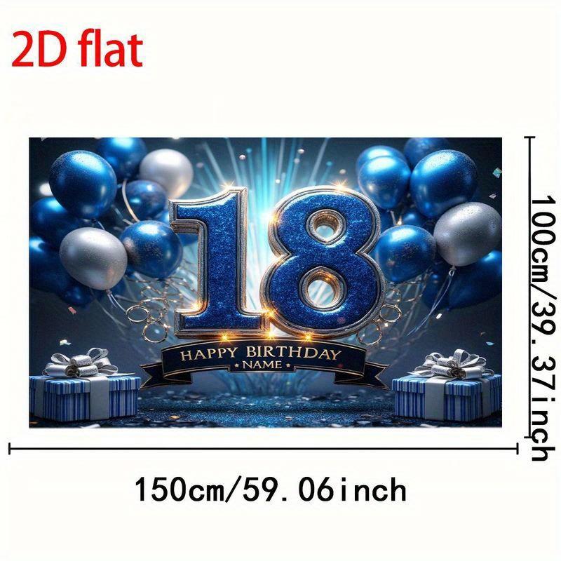 Flat 2D Design, 18th Birthday Decoration Set (for Men) - Shiny Digital 18 Balloon, Happy Birthday Banner, Party Supplies