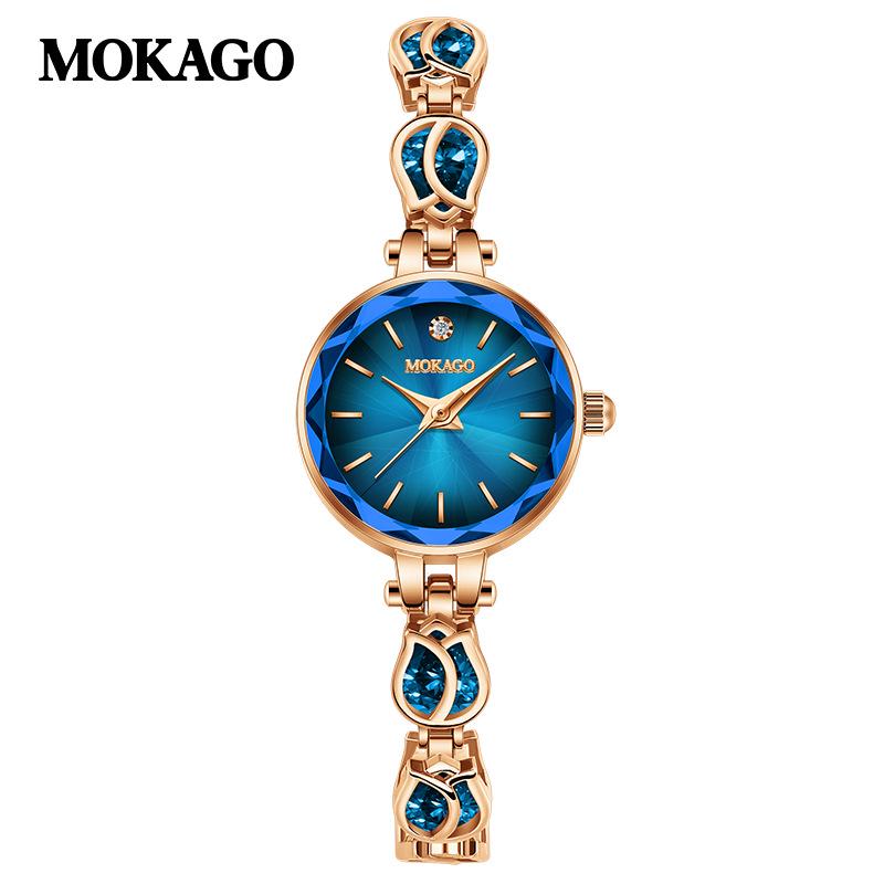 Mokago Women s Waterproof Watch with Crystal Diamond Inlaid and Rose Petal Bracelet, Featuring an English Calendar.