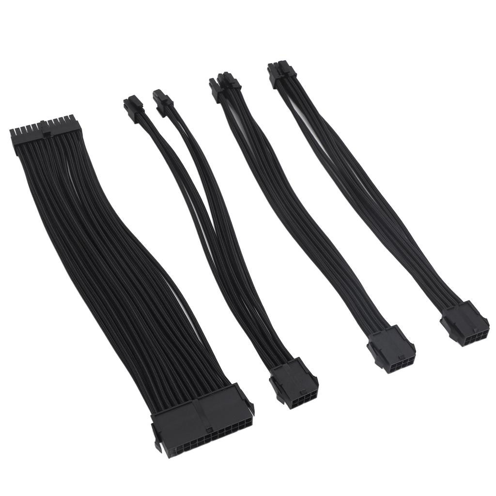 4PCS 18AWG PSU Cable Extension Power Cords 30cm Nylon Sleeved 24 Pin ATX 4+4Pin CPU 6+2Pin PCIE GPU Power Supply