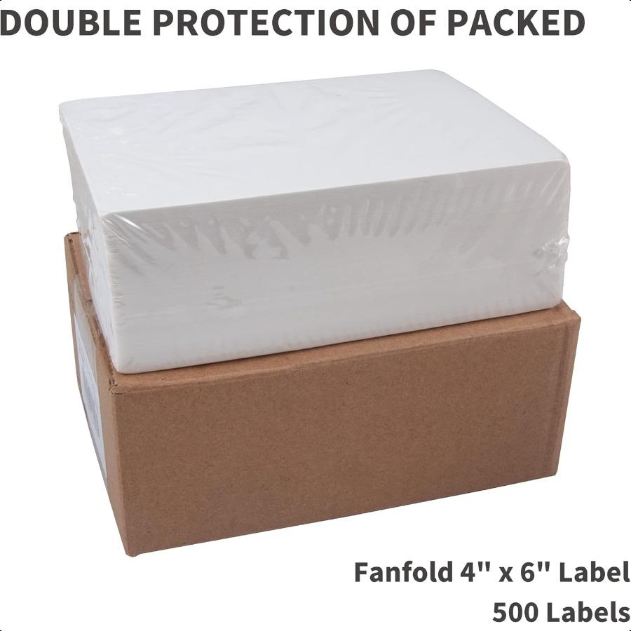 4x6 Direct Thermal Labels 500pcs Perforated Fanfold Compatible Zebra and Rollo Printers