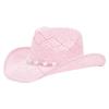 Women Cowboy Hat Unisex Hollow Out Summer Solid Color Curled Edge Strap Jazz Hat Decorative Vintage Braided Lafite Straw Hat