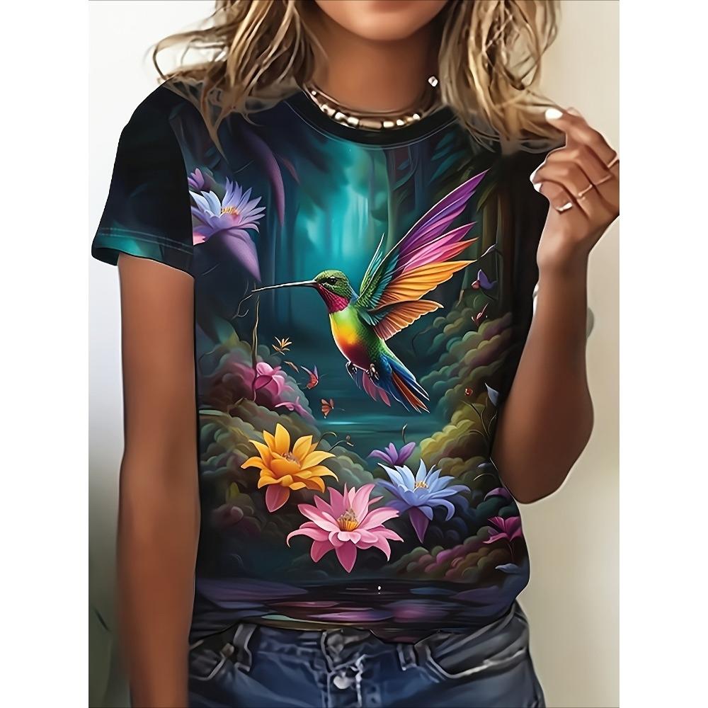 

T-shirt summer loose 3D printed breathable quick drying O-neck XS