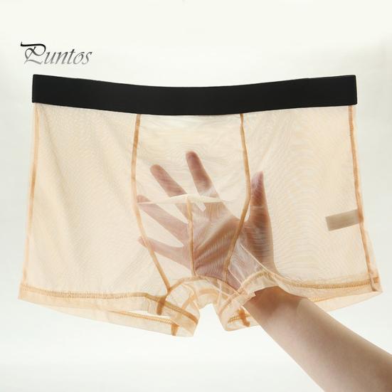 Tight Cut Boxer Briefs For Men Underwear Mid-rise Comfortable Fit High Elasticity Smooth Wiring Shorts Panties Lace Mesh Yarn Seamless