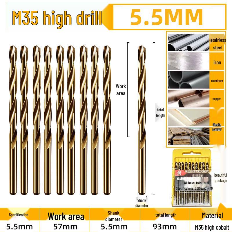 Burghiu elicoidal M35 Cobalt pentru tablă metalică din oțel inoxidabil de înaltă duritate.