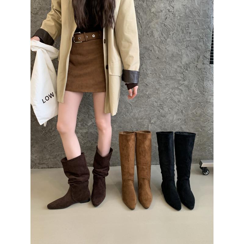 Tall pointed knight boots slim boots autumn 2025 but knee suede sleeve inner fashion single boots