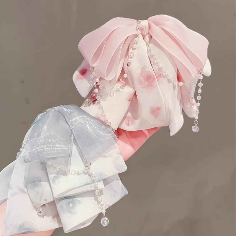 Elegant Pink Chiffon Butterfly Knot Ponytail Clip High-End Feeling Flowing Tassel Hair Clip Hair Accessories For Women Girls