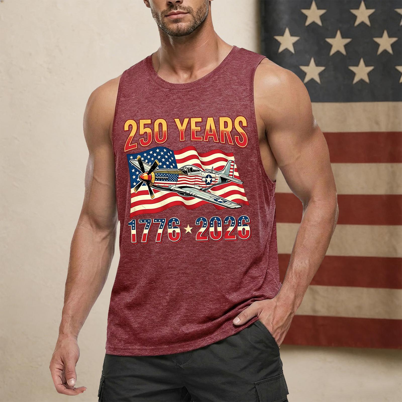 

Men s Casual Sleeveless Tank Top Crew Neck Independence Day Graphic Print 250 Years 1776 2026 Lightweight Summer Shirt XXXXL