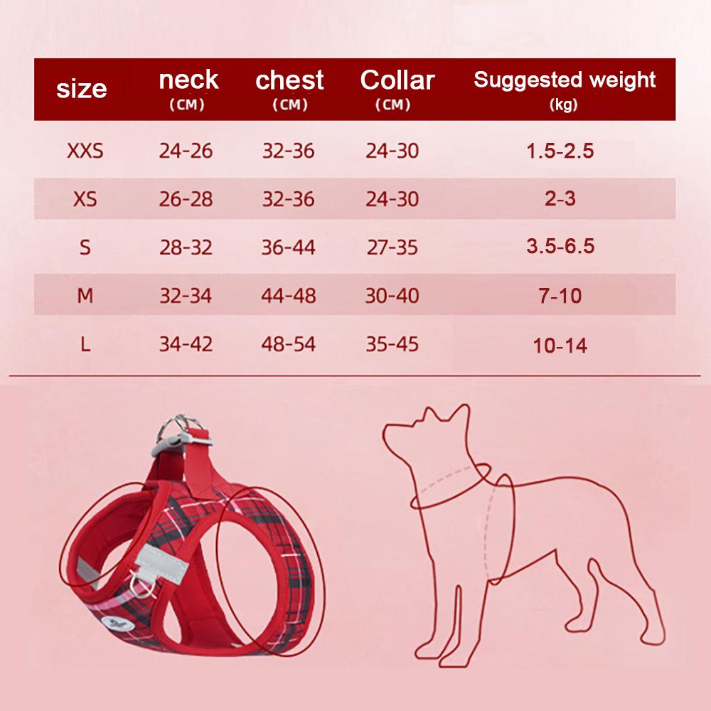 3-Piece Dog Harness Collar and Leash Set, Plaid Adjustable Puppy Vest Harness, Comfortable Pet Walking Set for Small Dogs and Ca