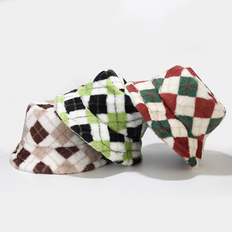 Thick Warm Plaid Fisherman Hat Outdoor Sun Protection Windproof Bucket Hat
