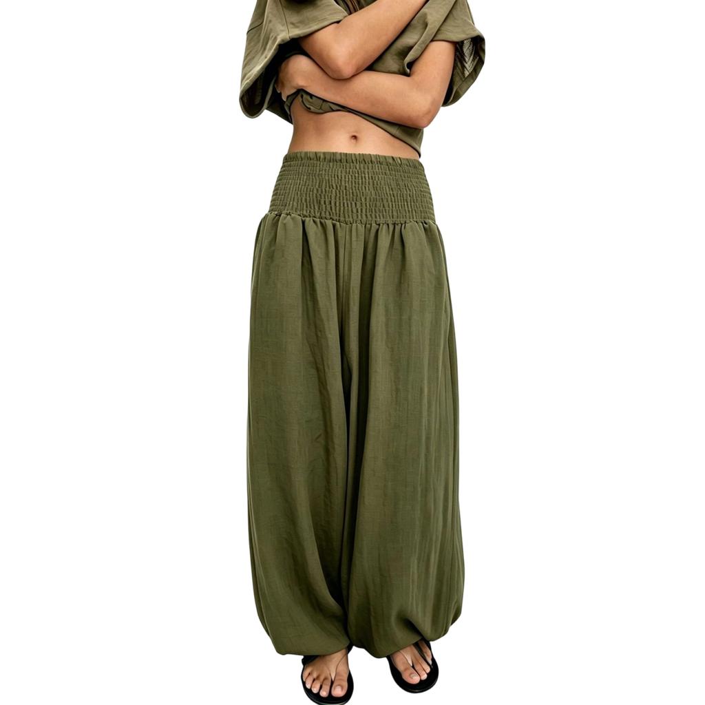 Women High Waist Loose Fit Lantern Pants Elastic Waistband Casual Relaxed Fit Lightweight Trousers for Everyday Wear