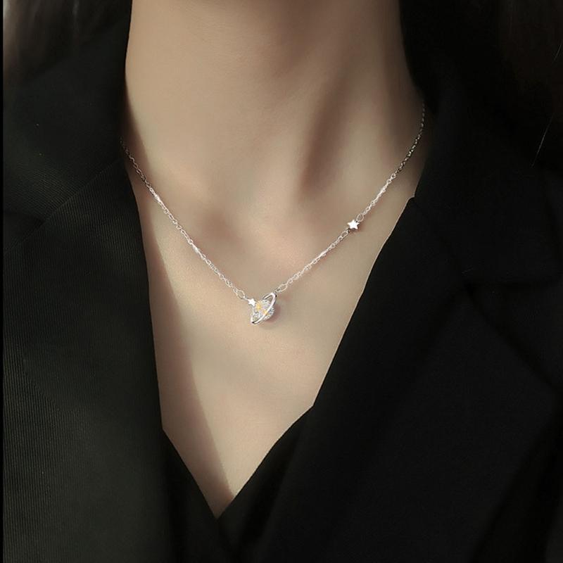 Planet Pendant Necklace Minimalist Jewelry with Adjustable Chain for Daily Wear and Gift