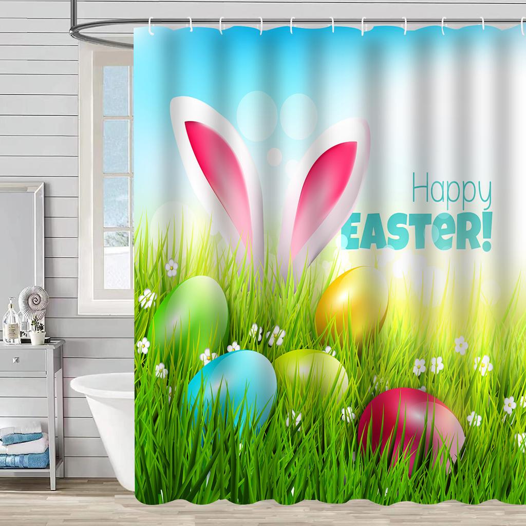 Easter Rabbit Waterproof And Mildew-Proof Polyester Bathroom Shower Curtain Shower Curtain Partition Curtain Free Of Punching