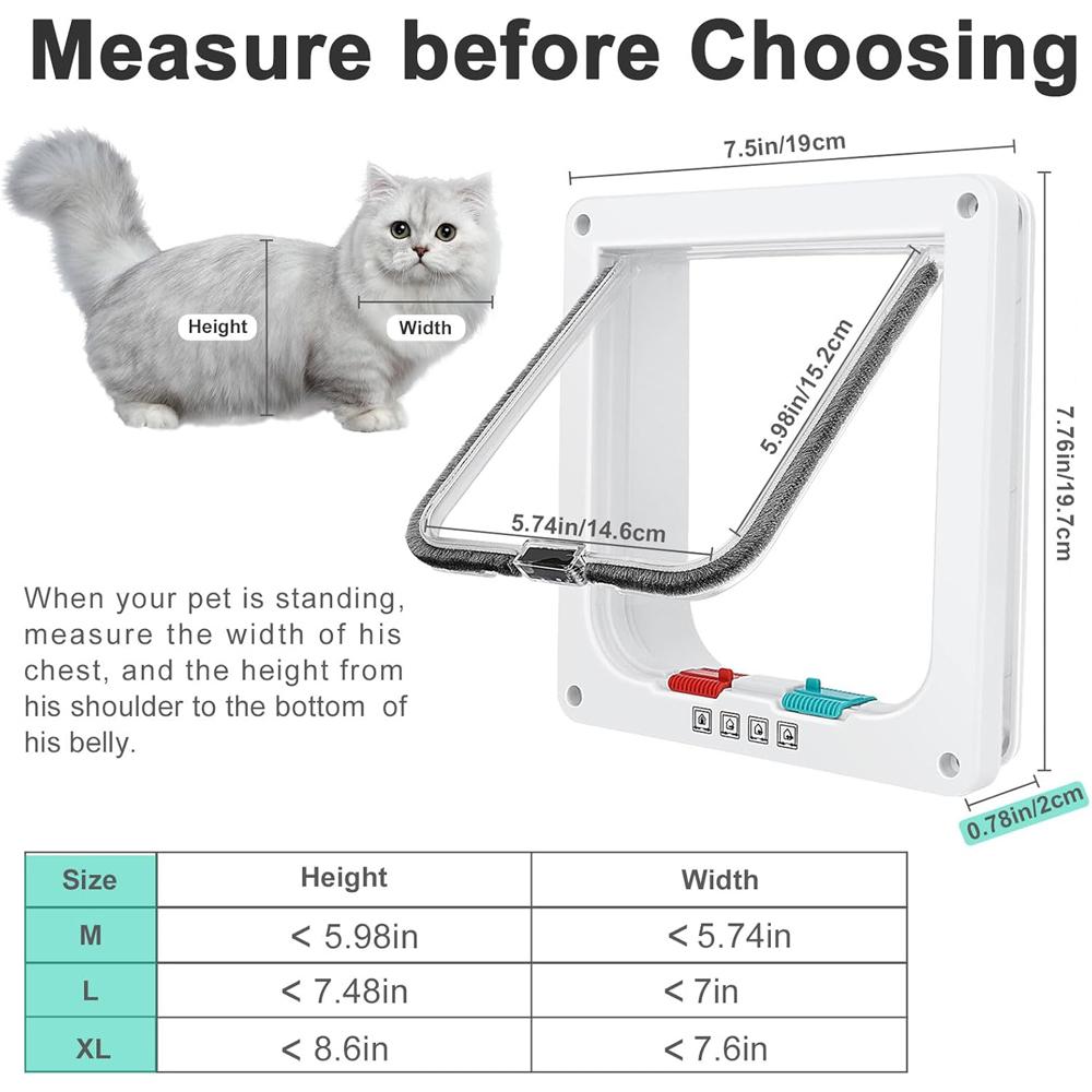 Dog Cat Flap Door with 4 Way Security Lock Flap Door for Dog Cats Kitten ABS Plastic Small Pet Gate Door Kit Cat Dogs Flap Doors