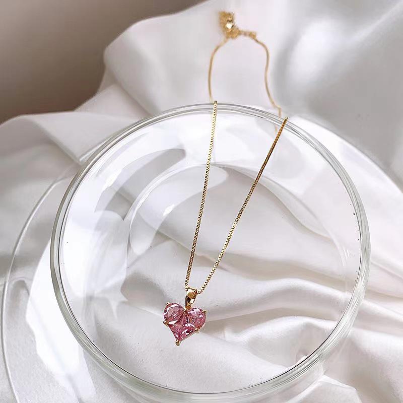Niche Pink Heart Gemstone Pendant Earrings & Necklace Set in S925 Silver
