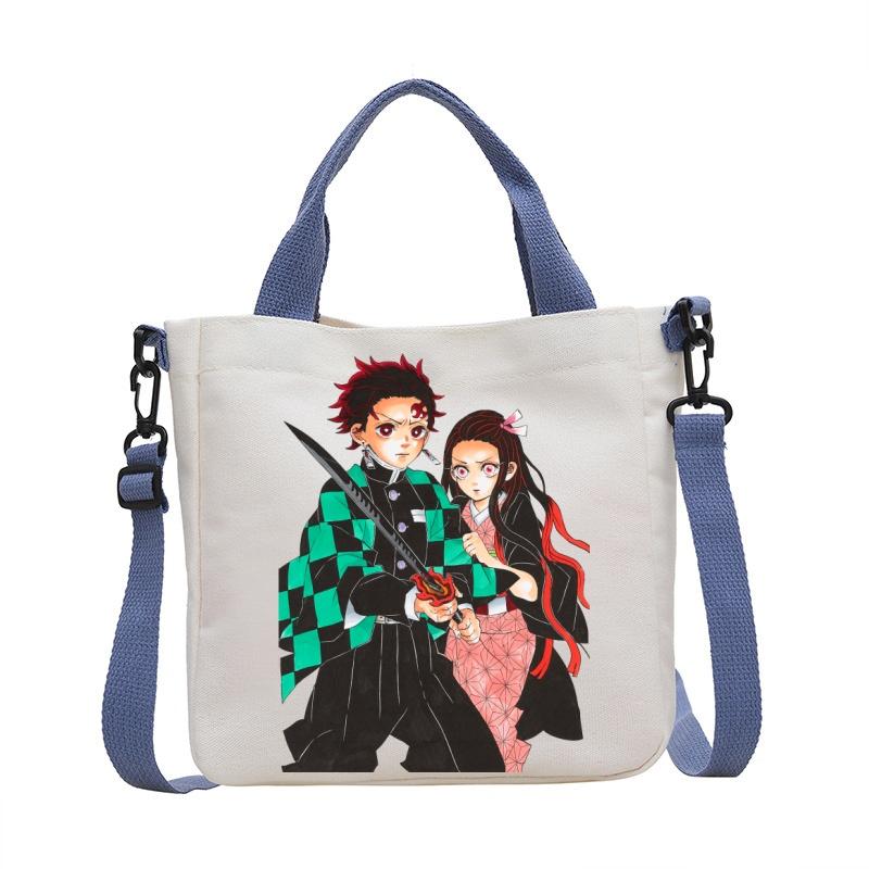Anime Demon Slayer Canvas Crossbody Bag Cartoon Figures Print Shoulder Bags Fashion Minimalist Commuting Storage Handbag Gifts