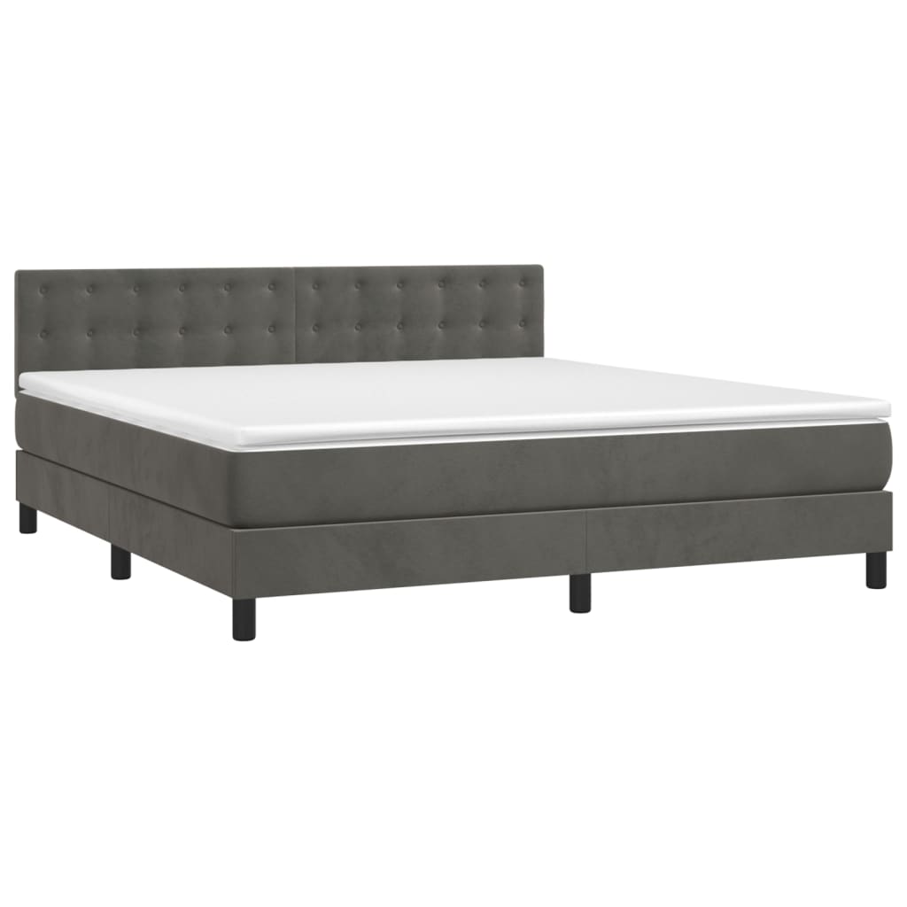 Box Spring Bed with Mattress Dark Gray 160x200 cm Velvet