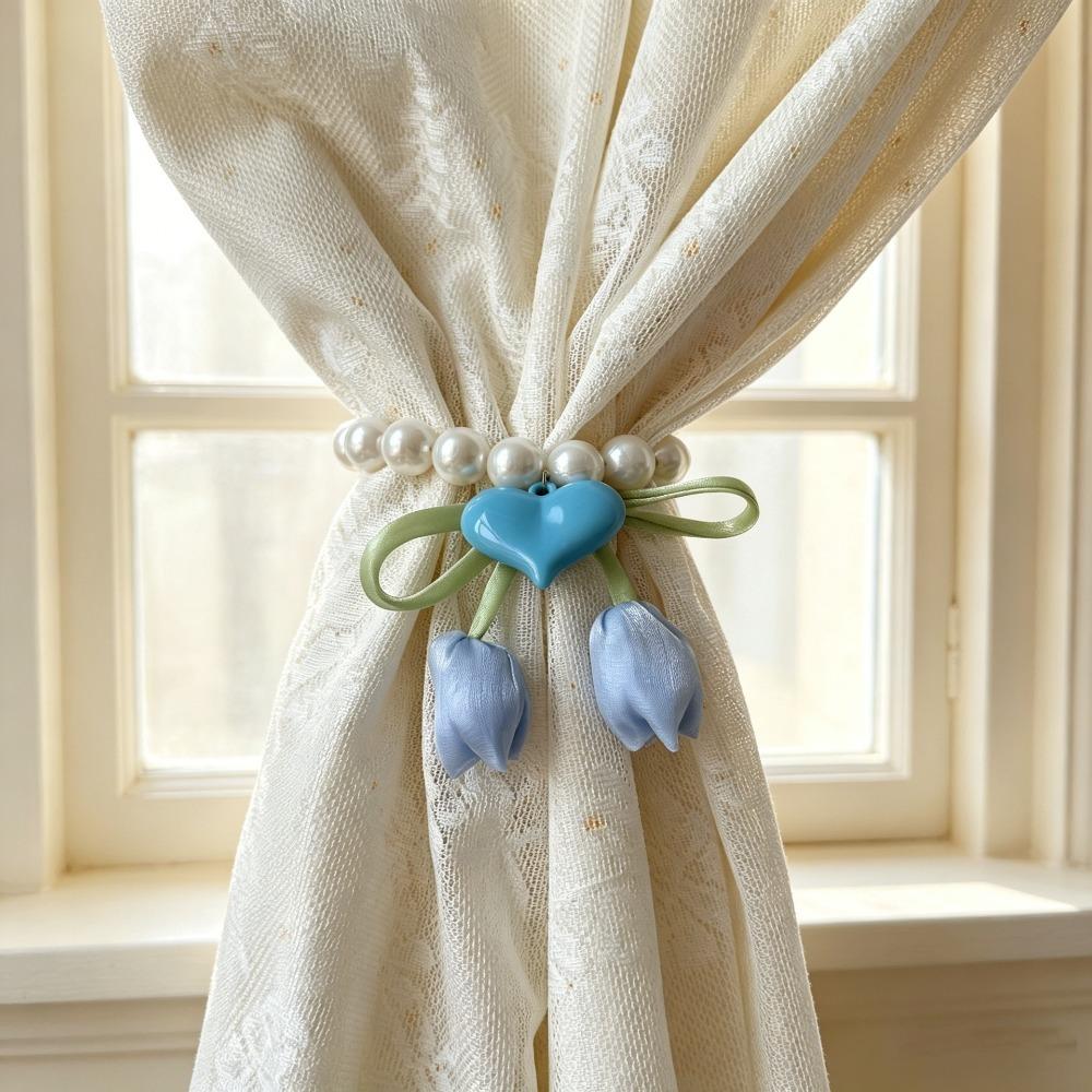 

Decorative Flowers Curtain Straps Adjustable Heart Curtain Binding Tulip Gauze Curtain Tie Bedroom синій