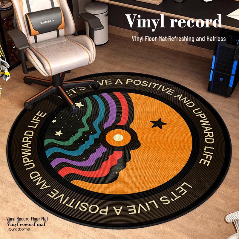 Vinyl Record Round Floor Mat for Computer Chair - Non-Slip, Dirt-Resistant Living Room and Coffee Table Rug.