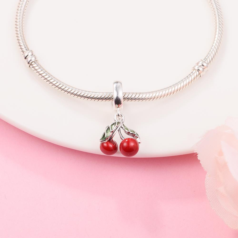 Fits Europe Bracelet Femme 925 Sterling Silver Cherry Fruit Dangle Charm Beads for Women DIY Jewelry Making Berloque 2022 New