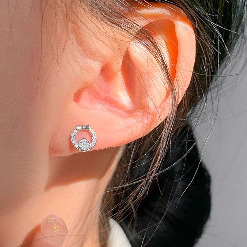 Flash Diamantring Vierblättriges Kleeblatt Schleife Ohrringe Schlichte Damen Kleine Ohrringe Stilvoll
