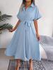 Summer Casual Loose Solid Color Tie-Up Long Shirt Dress for Women